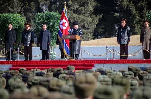 North Korean leader Kim Jong-un giving a speech during his visit to the Kim Il Sung University of Politics. (Rodong Sinmun daily)