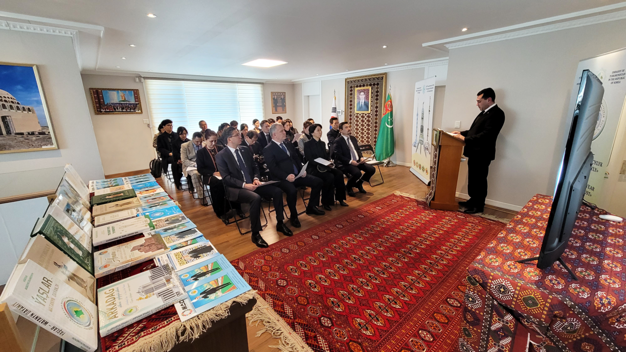 Turkmen Ambassador to Korea Begench Durdyyev delivers remarks to mark an event for the International Year of Peace and Trust at the Embassy of Turkmenistan in Yongsan-gu, Seoul, Thursday. (Turkmen Embassy in Seoul)