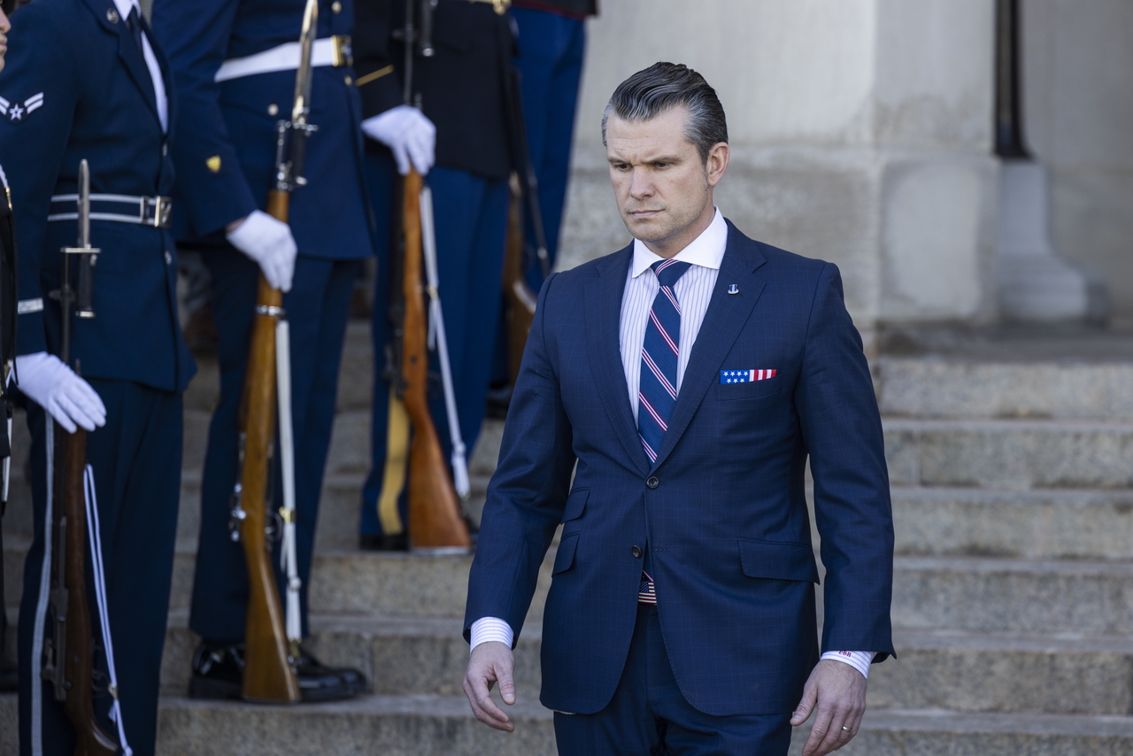 US Secretary of Defense Pete Hegseth prepares to welcome Saudi Arabia Minister of Defense Prince Khalid bin Salman (not pictured) to the Pentagon in Arlington, Virginia, on Monday.  (EPA)