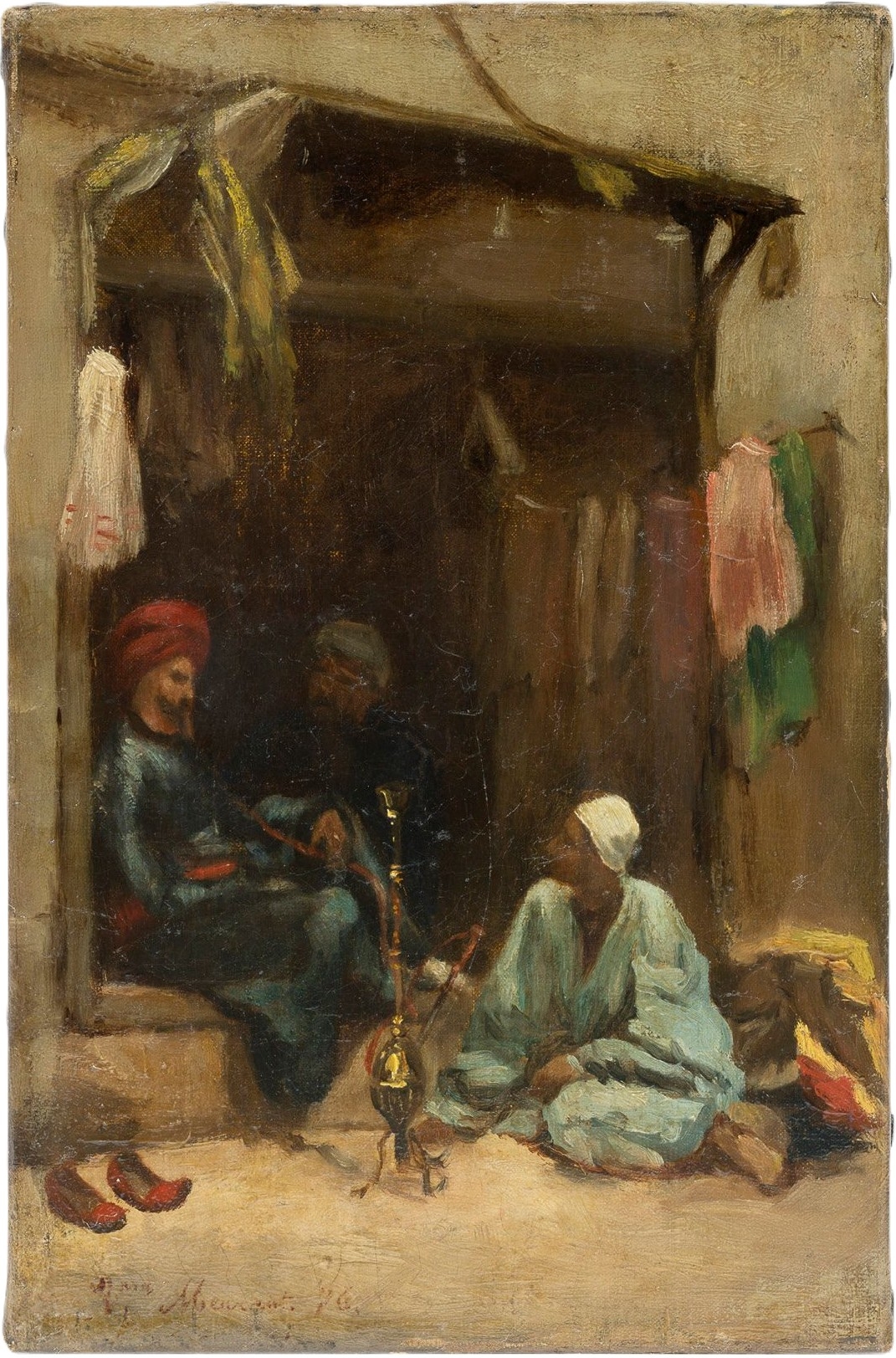 에볼루션 카지노 사이트 뫼랑, Orientalist scene with hookah smoker, 1876, 캔버스에 유채, 25x16.5cm, 개인소장