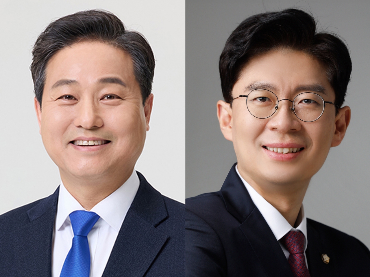 Vice presidents of the South Korea-US lawmakers' alliance: Democratic Party of Korea Rep. Kim Young-bae (left) and People Power Party Rep. Cho Jung-hun