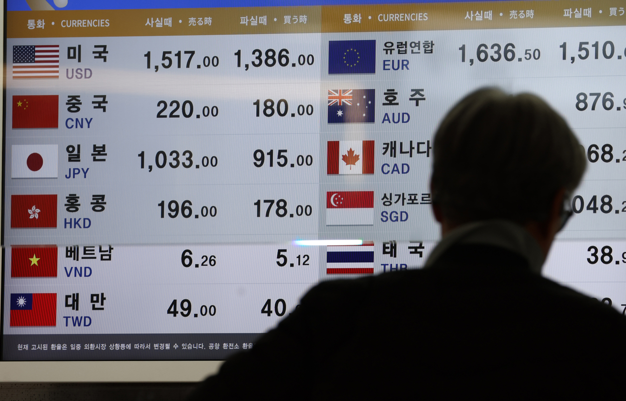 11일 외환시장에서 오전 9시10분 원/엔 재정환율은 100엔당 994.21원을 기록했다. 원/엔 환율이 990원을 넘은 것은 2023년 4월 27일(1,000.26원) 이후 처음이다. 사진은 이날 서울 김포공항 은행 환전소 모습. [연합]