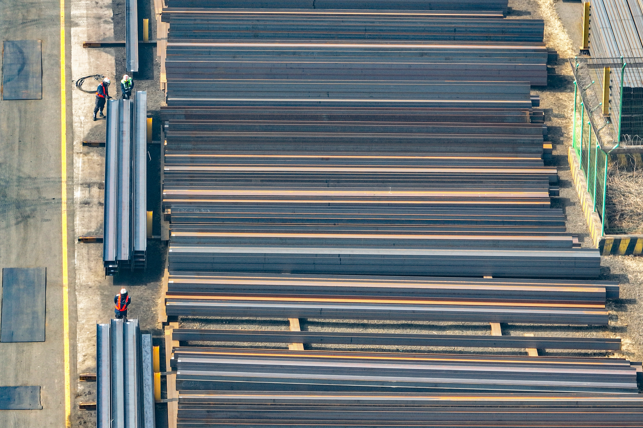 Rebar stacked at a steel mill in Incheon on March 11 (Yonhap)