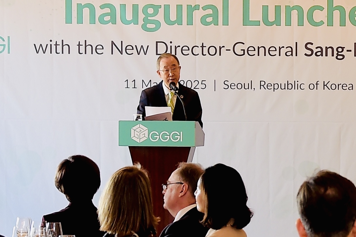 Former UN Secretary-General Ban Ki-moon speaks at the inaugural luncheon event of the Global Green Growth Institute at Westin Chosun in Seoul on Tuesday. (Sanjay Kumar/The Korea Herald)
