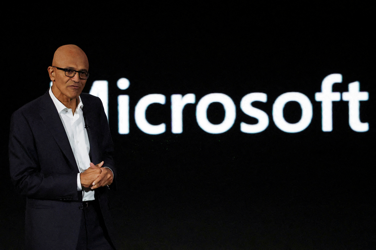 Microsoft Chairman and CEO Satya Nadella speaks during the Microsoft Build: AI Day event in Jakarta, Indonesia, in April 2024. (Reuters-Yonhap)