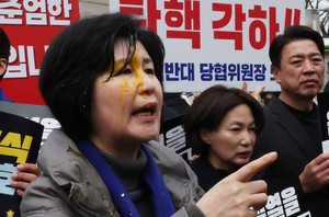 Opposition lawmaker egged during press conference