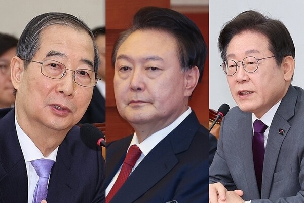 한덕수 총리, 윤석열 대통령, 이재명 더불어민주당 대표. 이들에 대한 헌법재판소와 법원의 판단이 이번주 연이어 이뤄질 가능성이 점쳐진다. [연합]
