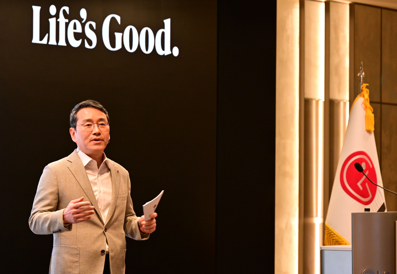 LG Electronics CEO Cho Joo-wan speaks during the company's shareholders' meeting on Tuesday in Seoul. (LG Electronics)