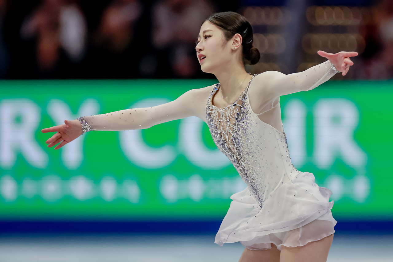Lee Hae-in of South Korea performs her short program during the women's singles competition at the International Skating Union World Figure Skating Championships at TD Garden in Boston on Wednesday. (EPA-Yonhap)