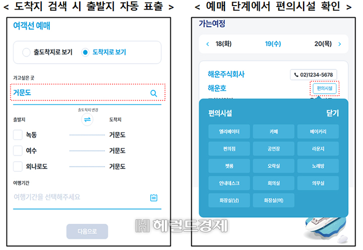 여객선 예매시스템‘ 개편 화면(해양수산부 제공)