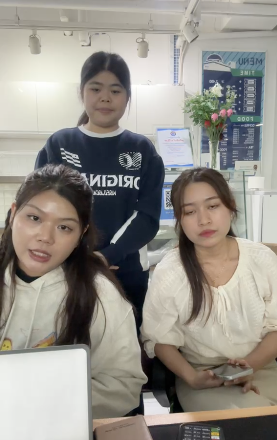 May Thu (left) calls for donations for Myanmar earthquake relief in a video uploaded Sunday to the Myanmar-Korea Youth Community Facebook page. (Gyeongnam Myanmar Community)