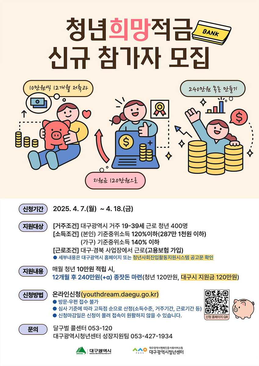 ‘2025년 청년희망적금’ 사업 참여자 모집 홍보포스터.[대구시 제공]