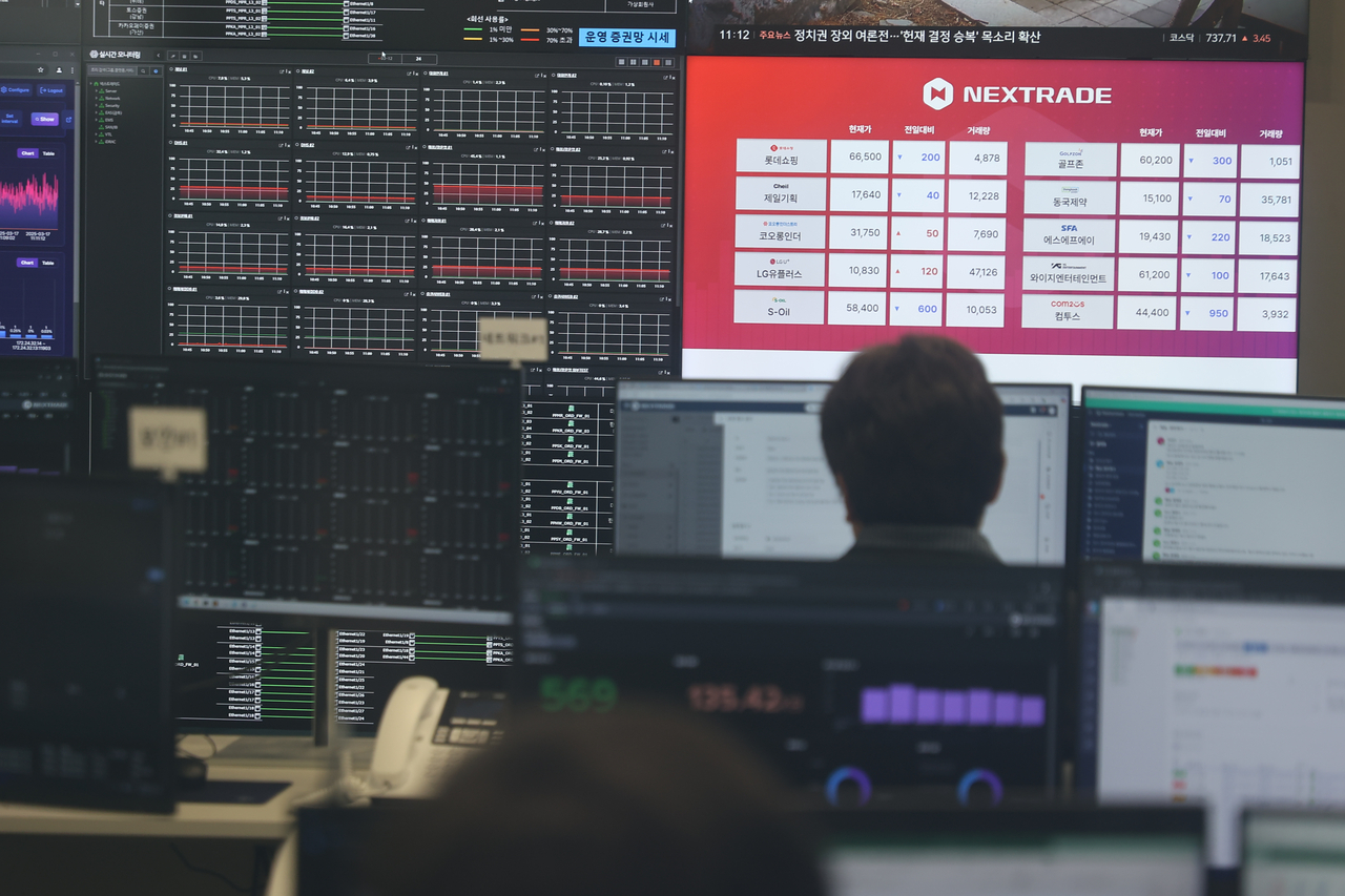 Dealing room of the Nextrade headquarters in Seoul is seen on Mar. 4. (Yonhap)