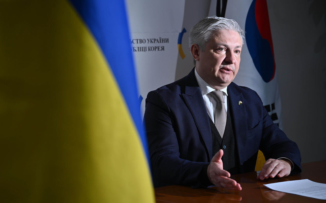 Dmytro Ponomarenko, the Ukrainian ambassador to South Korea, speaks to The Korea Herald during an interview at the Embassy of Ukraine in Seoul on Monday. Im Se-jun for The Korea Herald
