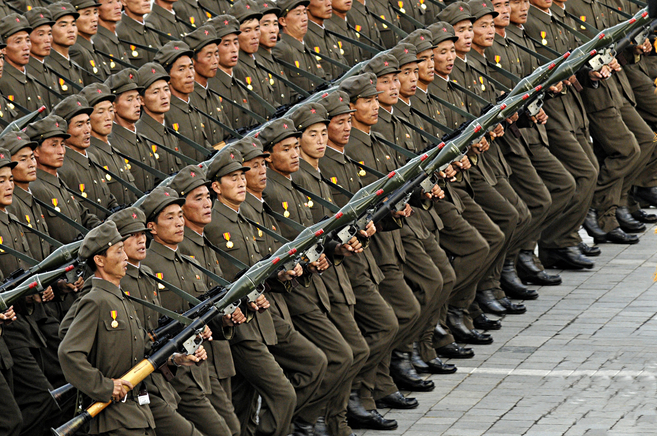Military parade in Kim Il Sung Square in Pyongyang, capital of North Korea during the 60th anniversary of the founding of the nation. (Getty Images)