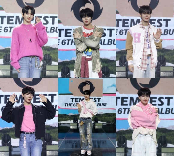 Tempest members pose for a photo during a press conference, Monday. (Yue Hua Entertainment)