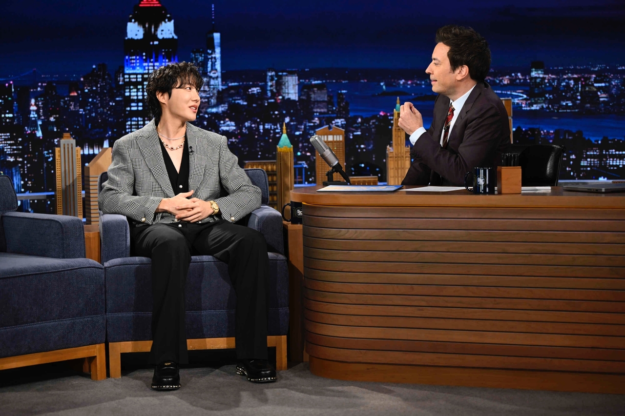 J-Hope of BTS talk with Jimmy Fallon during his "The Tonight Show Starring Jimmy Fallon" aired on NBC, March 11, local time. (Big Hit Music)