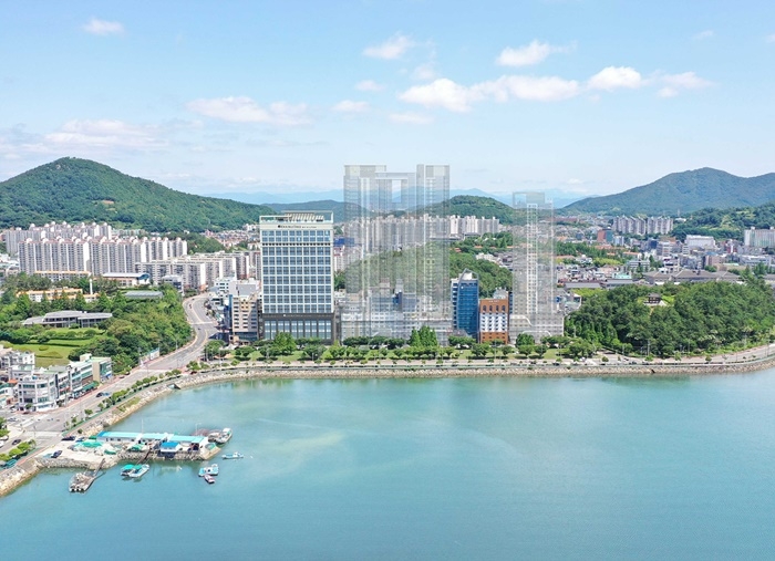 여수시 학동 힐튼호텔 조감도와 투시도.