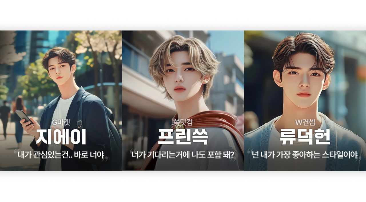신세계그룹이 ‘랜더스 쇼핑페스타’ 개최를 앞두고 선보인 인공지능(AI)모델. (왼쪽부터) G마켓 모델 ‘지에이’, SSG닷컴 모델 ‘프린쓱’, W컨셉 모델 ‘류덕헌’. [신세계그룹 제공]