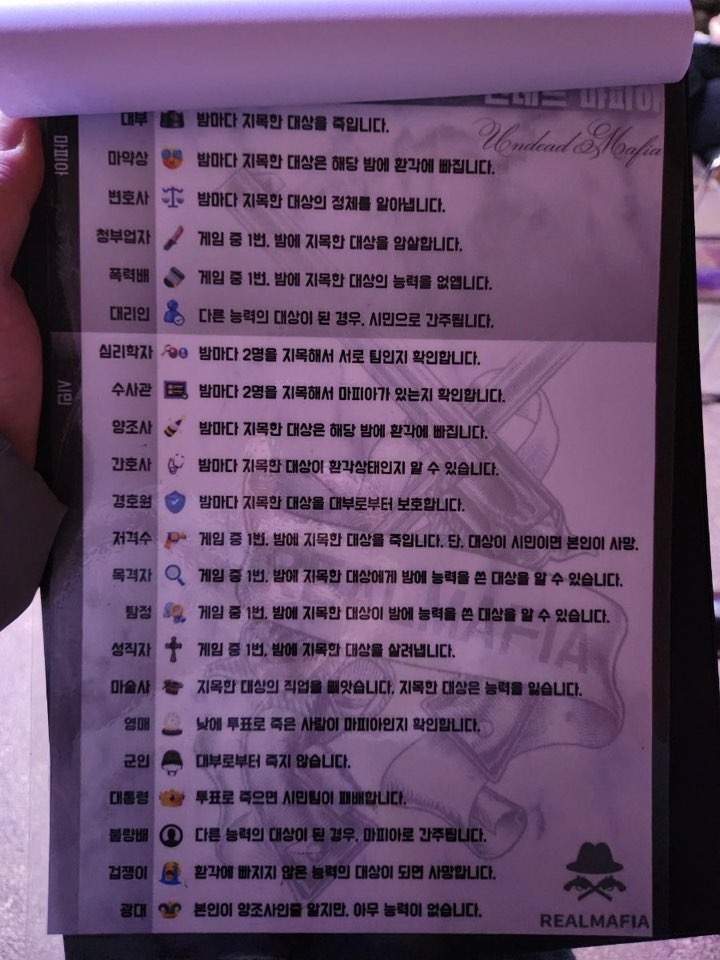 Clipboard with 22 roles in the Mafia game (Instagram)