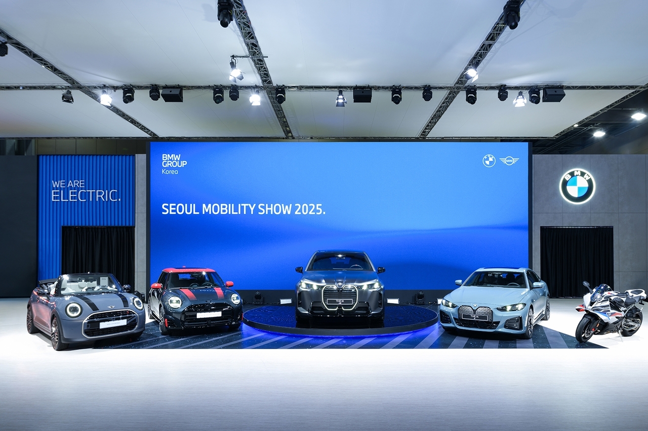 BMW Group Korea's new models set for launch this year: (from left) the new Mini Cooper Convertible, the all-new Mini John Cooper Works Electric, the new BMW iX M70 xDrive, the new BMW Gran Coupe and the new S 1000 RR motorcycle. (BMW Group Korea)