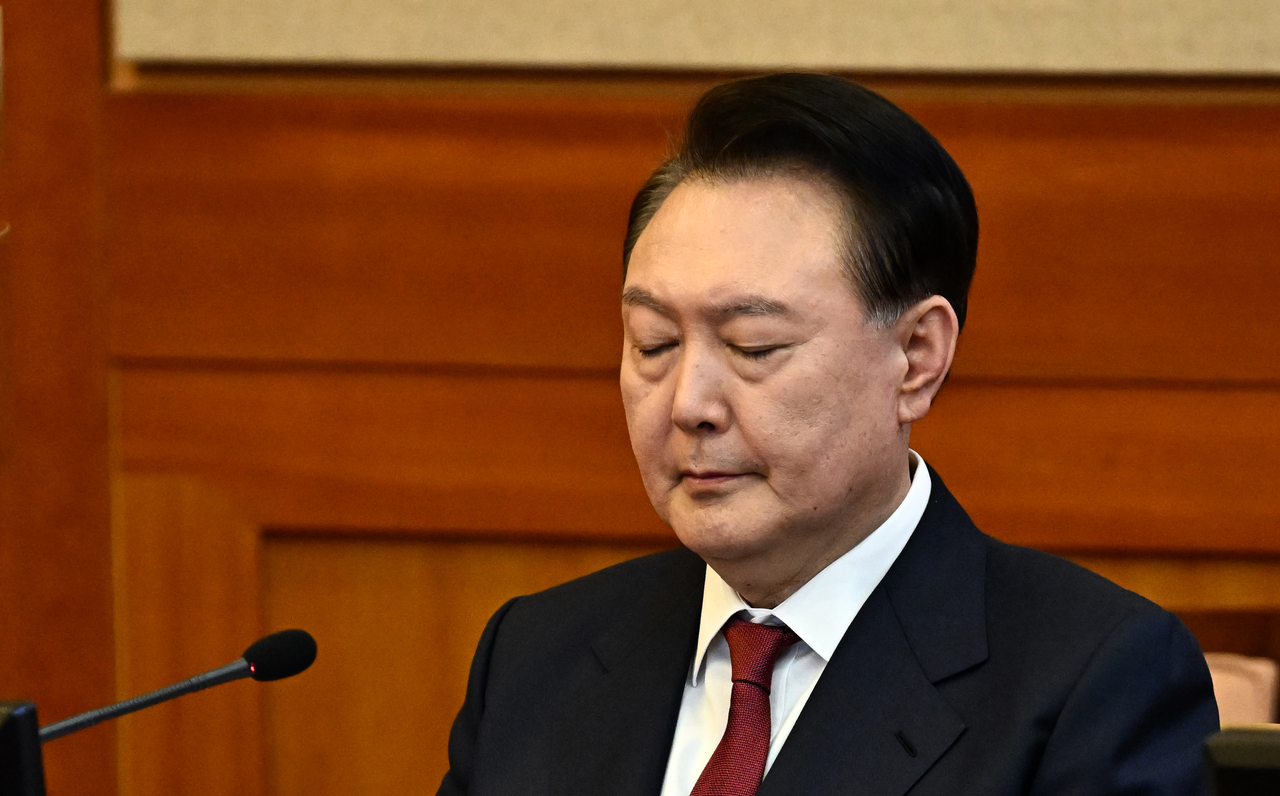 President Yoon Suk Yeol appears at the fourth hearing of his impeachment trial at the Constitutional Court in Seoul, Jan. 23. (Joint Press Corp.)