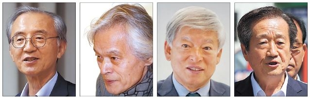박일환(왼쪽부터) 전 대법관, 송호근 한림대 석좌교수, 염재호 태재대 총장, 김재홍 전 서울디지털대 총장  [연합]