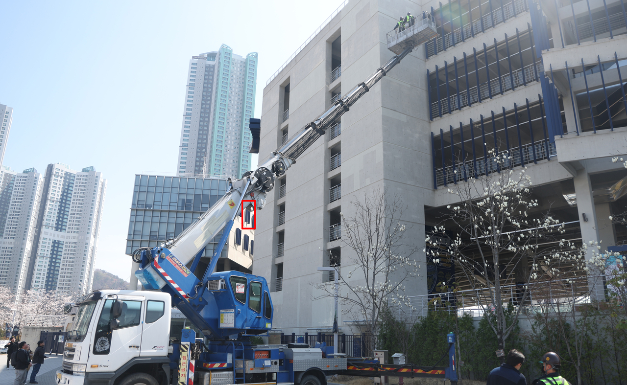A safety inspection is under way at Changwon NC Park in Changwon, South Gyeongsang Province, on April 1, 2025, following an incident that killed one fan and injured another. (Yonhap)