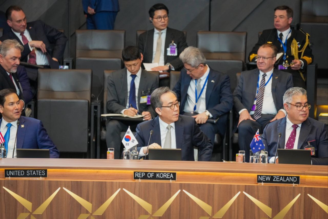 조태열 외교부 장관이 나토 외교장관 회의에 참석해 불법적인 러북 군사협력을 중단시키기 위한 인태 파트너국과 나토 회원국의 협력 필요성을 주장했다. [외교부 제공]