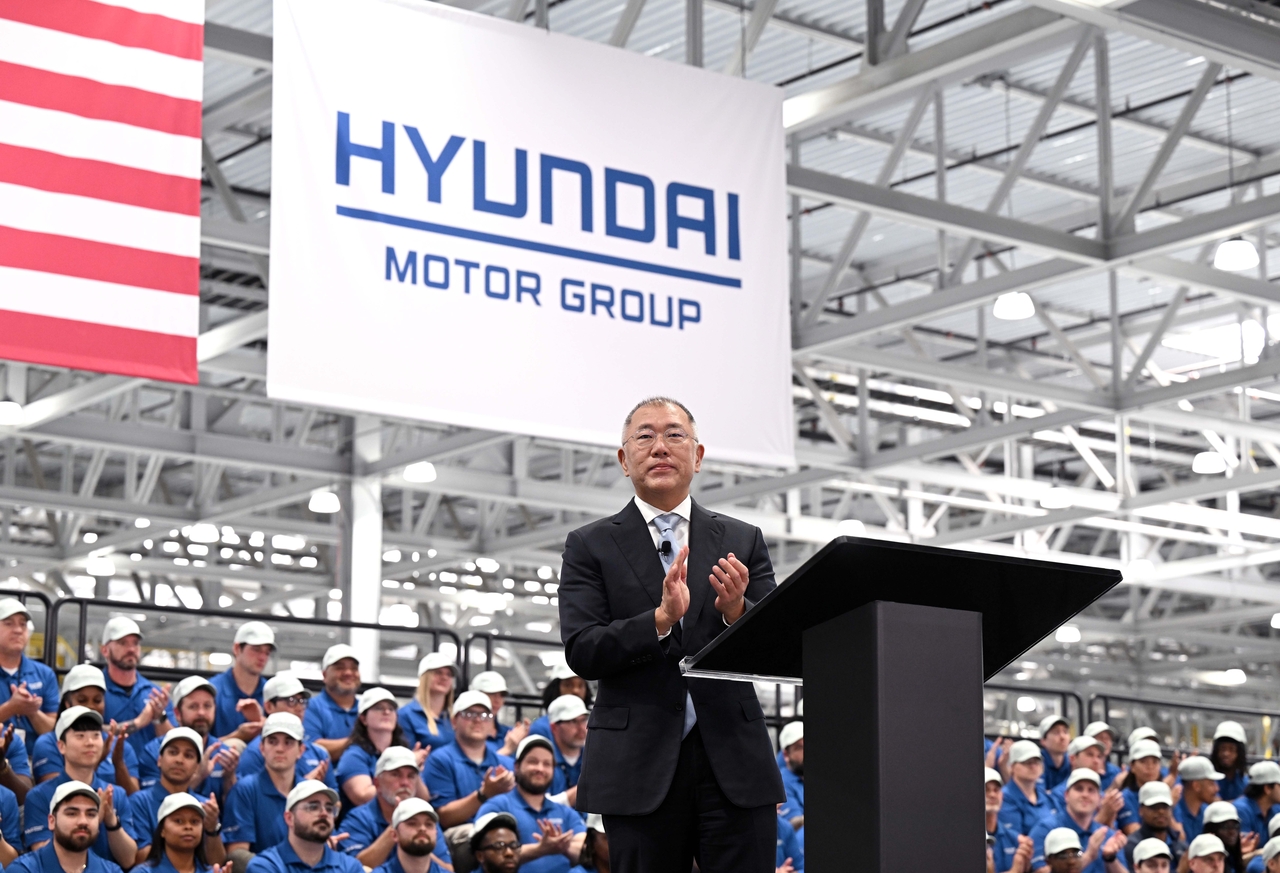 Hyundai Motor Group Chairman Chung Eui-sun at the recently-opened Hyundai Motor Group Metaplant America (HMGMA) in Ellabell, Georgia, on March 27. (Hyundai Motor Group)