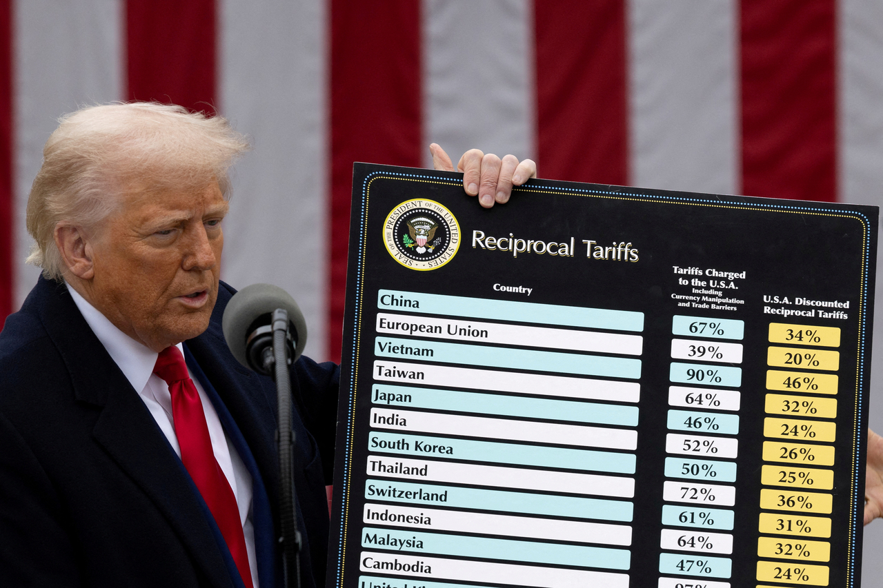 US President Donald Trump delivers remarks on tariffs in the Rose Garden at the White House in Washington, April 2, 2025. (Reuters-Yonhap)