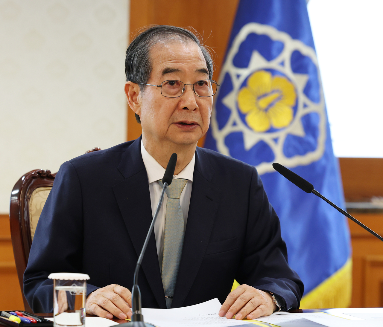 한덕수 대통령 권한대행 국무총리가 4일 정부서울청사에서 열린 국가안전보장회의(NSC)에서 발언하는 모습. 2025.4.4 [대통령실통신사진기자단]