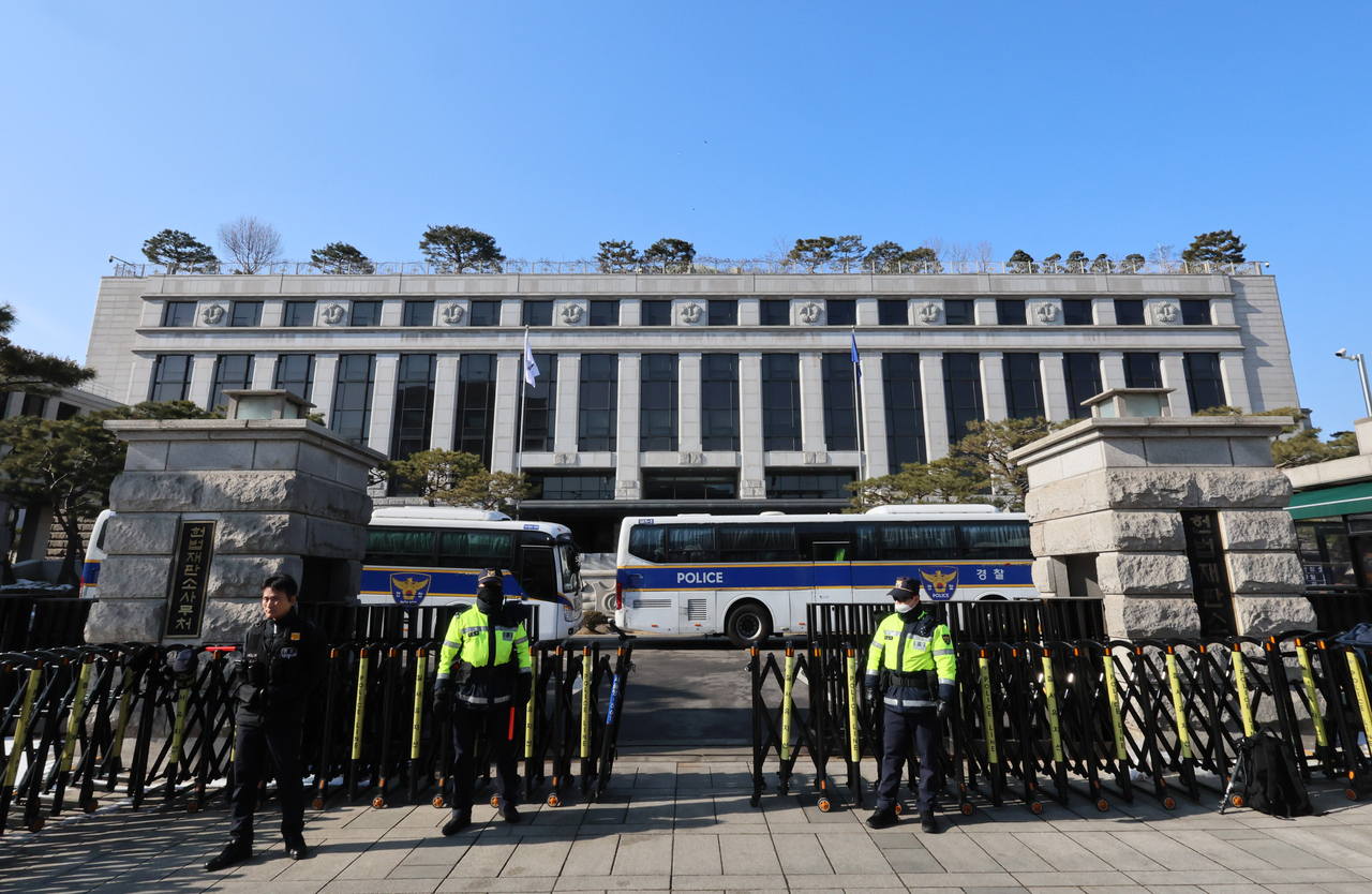 An exterior view of the Constitutional Court in Seoul on Sunday. (Yonhap)