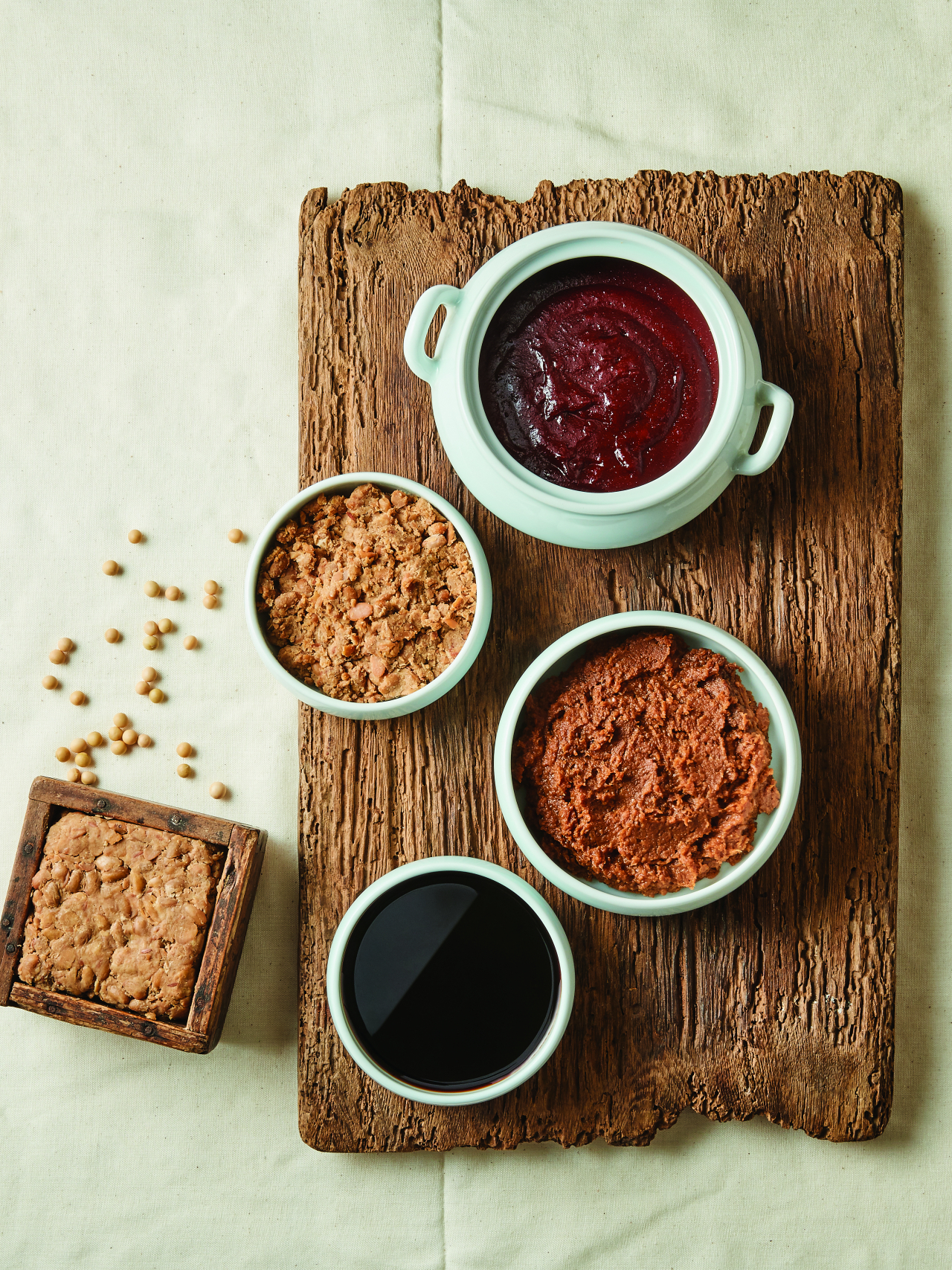 This image shows South Korea's "jang" varieties, from doenjang (fermented soybean paste) to ganjang (soy sauce) and gochujang (dried red chile paste). (Korea Heritage Service)