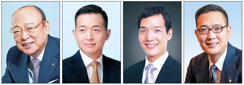 Hanwha Group Chairman Kim Seoug-youn and his three sons -- Vice Chairman Kim Dong-kwan, Hanwha Life President Kim Dong-won and Hanwha Galleria Vice President Kim Dong-sun (Hanwha Group)