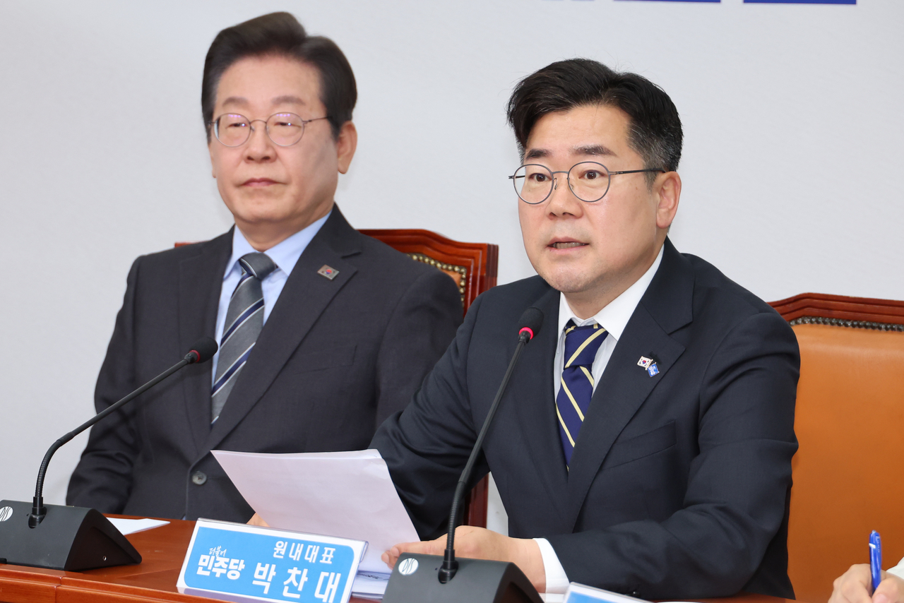 더불어민주당 박찬대 원내대표가 7일 서울 여의도 국회에서 열린 최고위원회의에서 발언하고 있다. [연합]