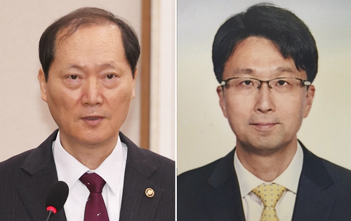 한덕수 대통령 권한대행 국무총리는 8일 열흘 뒤 임기가 종료되는 문형배 헌법재판소장 직무대행과 이미선 헌법재판관의 후임자로 이완규 법제처장(왼쪽)과 함상훈 서울고등법원 부장판사를 지명했다.  연합뉴스