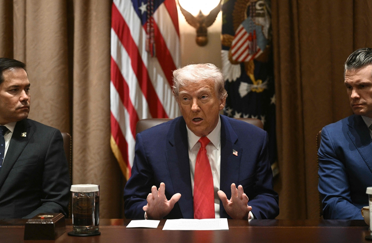 US President Donald Trump speaks at a Cabinet meeting in the Cabinet Room of the White House in Washington on Thursday. (AFP-Yonhap)