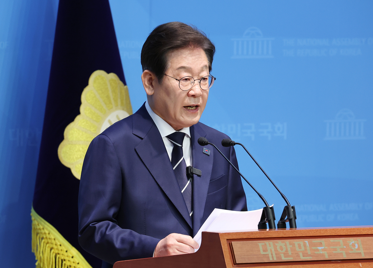 Lee Jae-myung is seen on Friday. (Yonhap)
