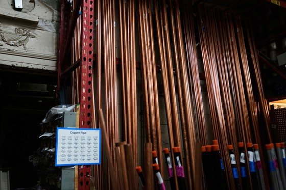 Copper pipes displayed at a US store. (AP-Yonhap)