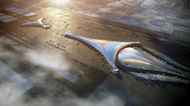 A bird's-eye rendering of Poland's Solidarity Transport Hub, where Incheon International Airport continues support via phase 2 consulting (IIAC)
