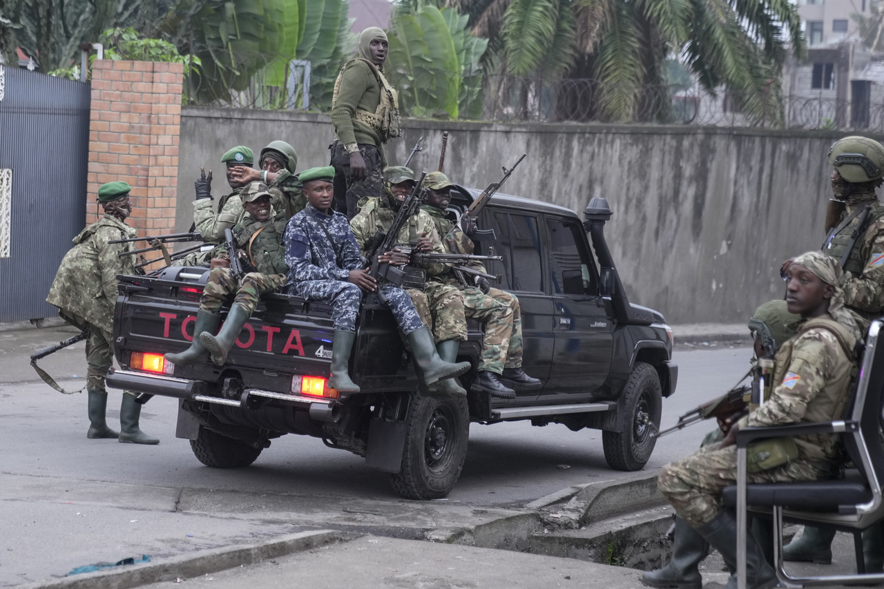 M23 rebels patrol the streets of Goma, Congo, in January. (AP-Yonhap)