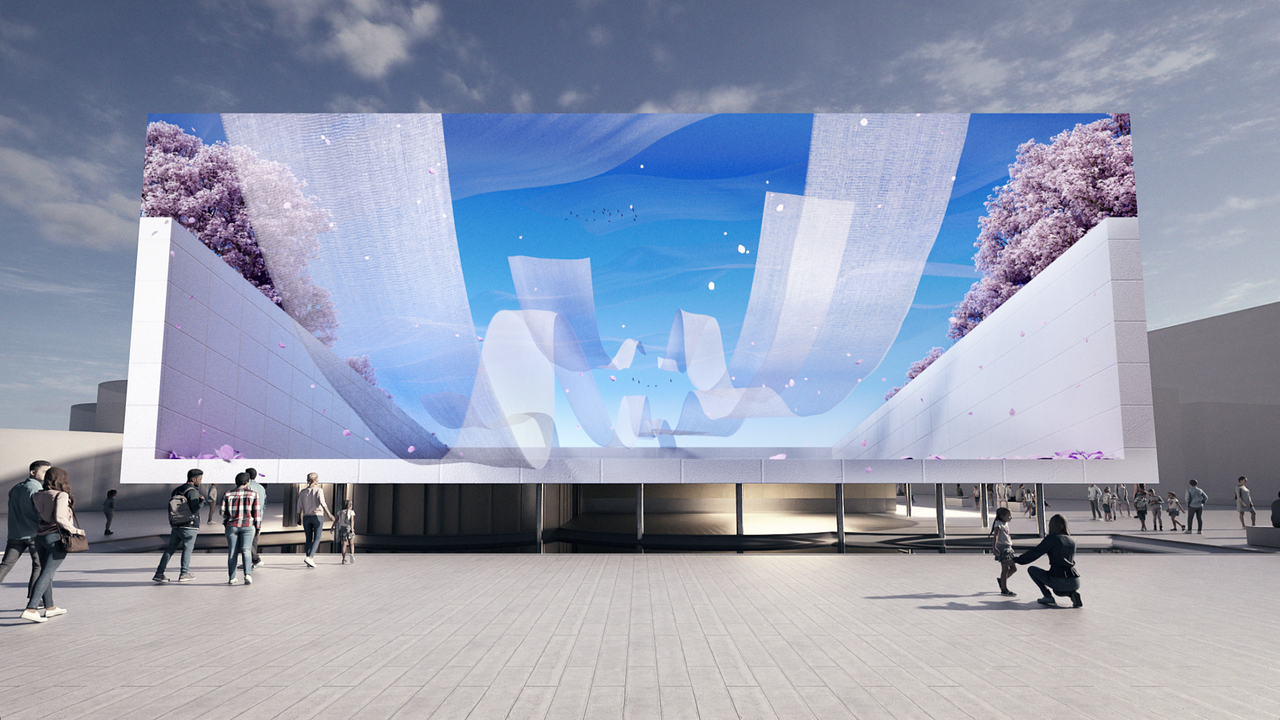 The Korea Pavilion's 27-by-10-meter digital media façade created by LG Electronics (KOTRA)