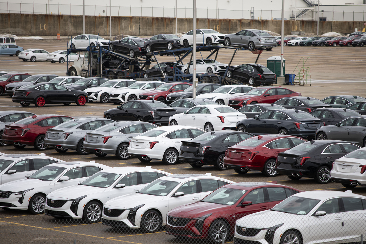 New General Motors vehicles are parked at the GM Lansing Grand River Assembly plant as the first day of President Donald Trump's 25 percent tariffs on goods from Canada and Mexico goes into effect March 4 in Lansing, Michigan.
AFP-Yonhap