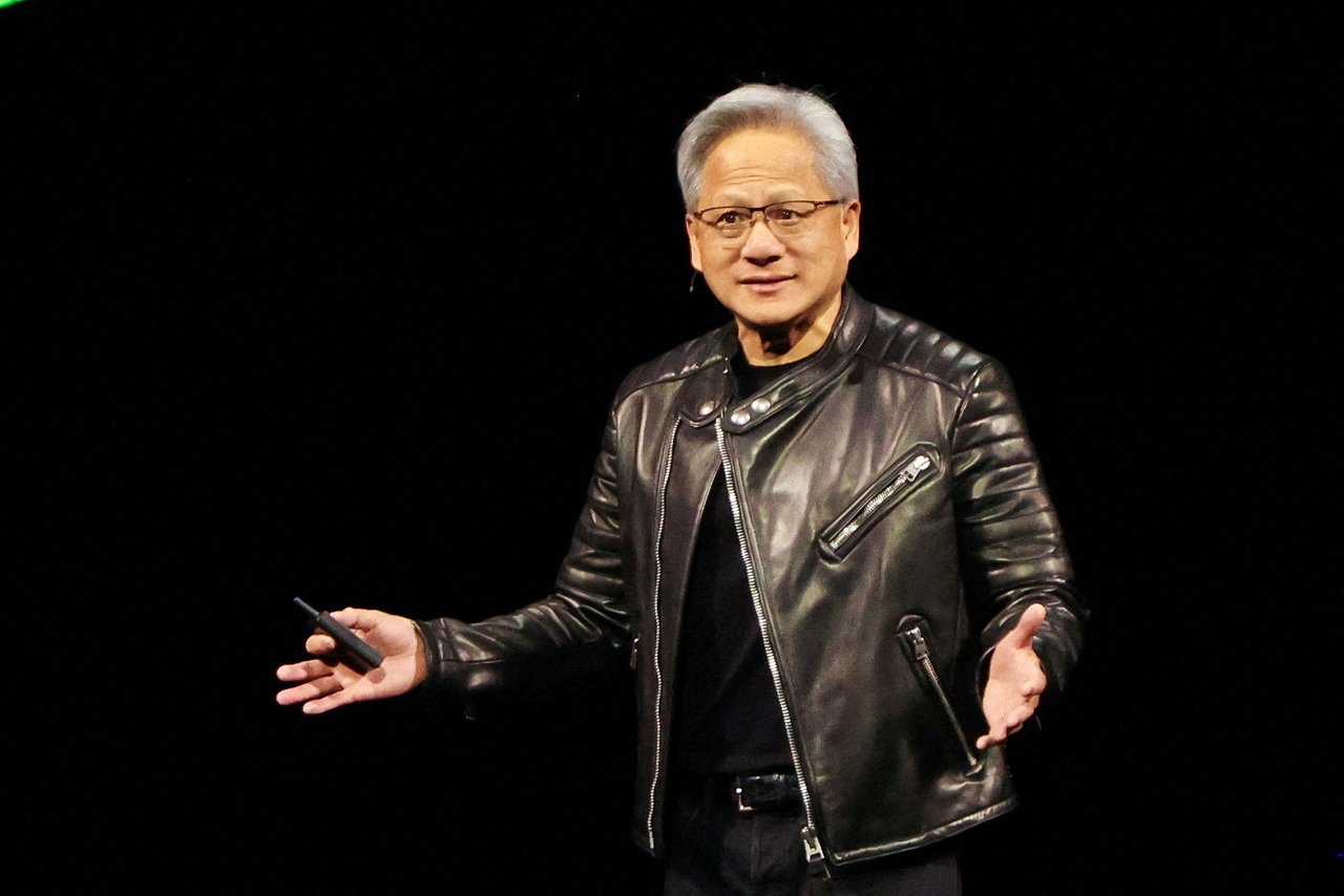 Nvidia CEO Jensen Huang speaks at a conference in California in March. (Reuters-Yonhap)