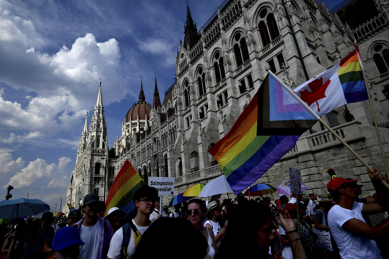 Members of LGBTQ community march through Budapest, Hungary, in July 2022. (AP-Yonhap)