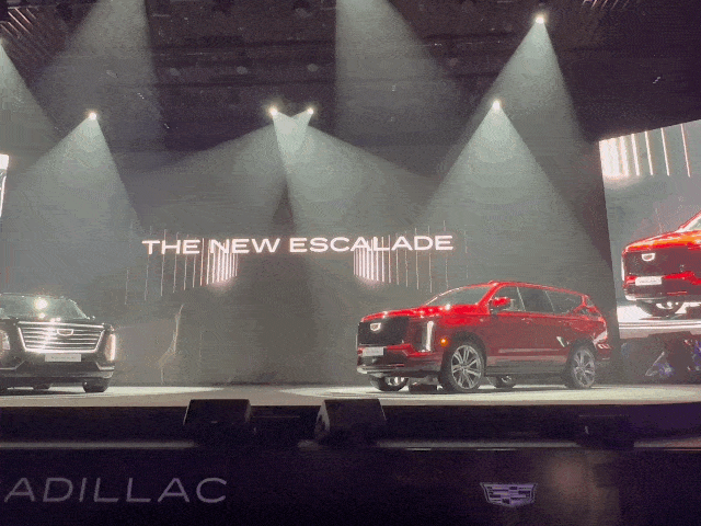 The Cadillac Escalade SUV is presented on Wednesday during a press conference in Gwangmyeong, Gyeonggi Province. (Byun Hye-jin/The Korea Herald)