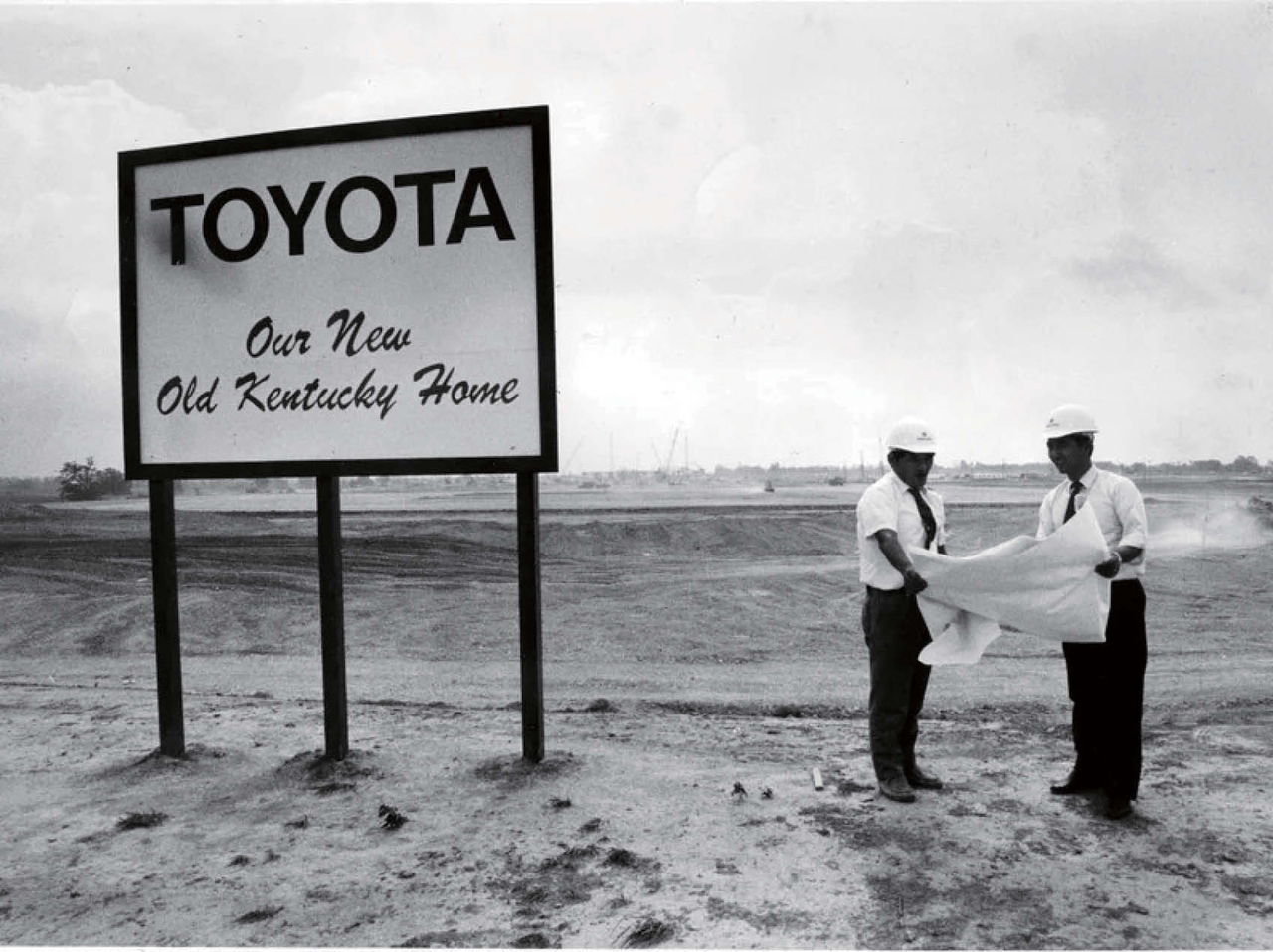 Engineers track progress of construction at a Toyota plant in Kentucky in 1986. It was one of several factories built in the 1980s by Japanese automakers in the U.S. as a result of voluntary limits on Japanese auto exports.  [AP]