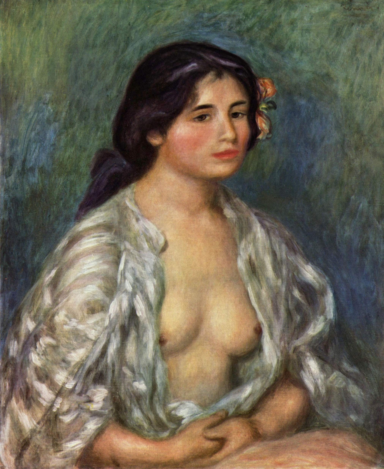 오귀스트 르누아르, 오픈 블라우스를 입은 가브리엘, 1907, 캔버스에 유채, 65x53cm, Tehran Museum of Contemporary Art