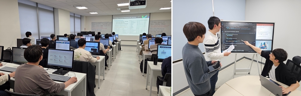 삼성전자 임직원들이 AI 교육 과정 강의를 듣고 함께 과제를 하고 있는 모습. [삼성전자 제공]